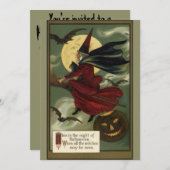 Vintages Halloween-Riding-Broomstick mit Katze Einladung (Vorne/Hinten)