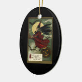 Vintages Halloween-Riding-Broomstick mit Katze Keramikornament (Links)