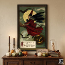 Vintages Halloween-Riding-Broomstick mit Katze