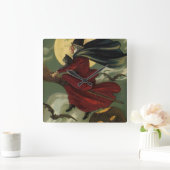 Vintages Halloween-Riding-Broomstick mit Katze Quadratische Wanduhr (Zuhause)