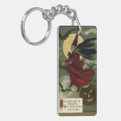 Vintages Halloween-Riding-Broomstick mit Katze Schlüsselanhänger (Vorderseite links)