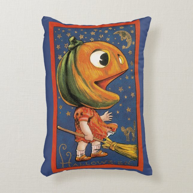 Vintages Halloween, Riesenkürbis Dekokissen (Vorderseite(Vertikal))