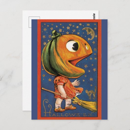Vintages Halloween, Riesenkürbis Postkarte (Vorne/Hinten)