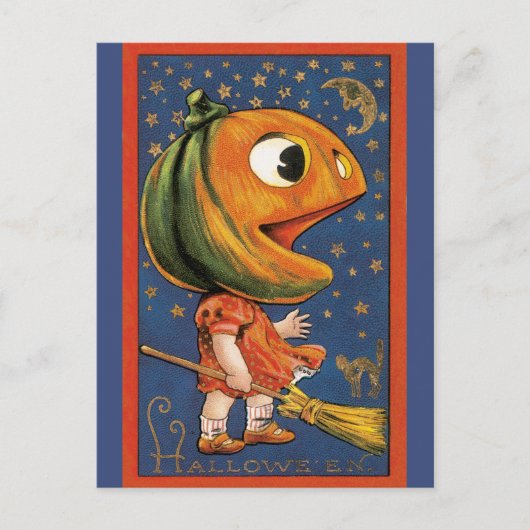 Vintages Halloween, Riesenkürbis Postkarte (Vorderseite)