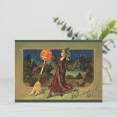 Vintages Halloween, schöne Tanzhexe Einladung (Stehend Vorderseite)