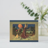 Vintages Halloween, schöne Tanzhexe Postkarte (Stehend Vorderseite)