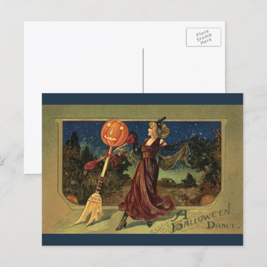 Vintages Halloween, schöne Tanzhexe Postkarte (Vorne/Hinten)
