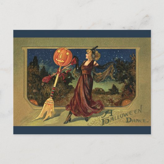 Vintages Halloween, schöne Tanzhexe Postkarte (Vorderseite)