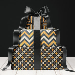 Vintages Halloween Schwarz und Orange beunruhigt Geschenkpapier Set