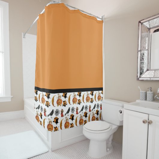 Vintages Halloween-Schwarz und Orange Duschvorhang (Beispiel)