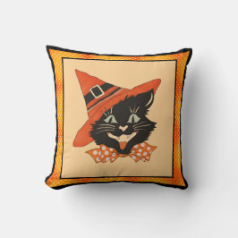 Vintages Halloween-Schwarze Katze mit Orangenhut Kissen