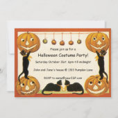 Vintages Halloween, Schwarze Katzen mit Jackolante Einladung (Rückseite)