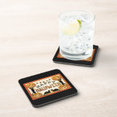 Vintages Halloween, Schwarze Katzen mit Jackolante Getränkeuntersetzer (Rechte Seite)