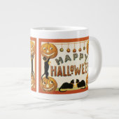 Vintages Halloween, Schwarze Katzen mit Jackolante Jumbo-Tasse (Vorderseite Rechts)