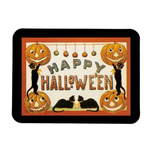 Vintages Halloween, Schwarze Katzen mit Jackolante Magnet (Horizontal)