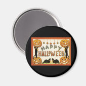 Vintages Halloween, Schwarze Katzen mit Jackolante Magnet (Vorderseite/Rückseite)