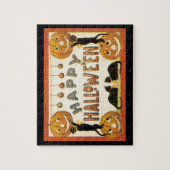 Vintages Halloween, Schwarze Katzen mit Jackolante Puzzle (Vertikal)