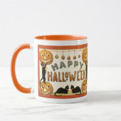 Vintages Halloween, Schwarze Katzen mit Jackolante Tasse (Links)