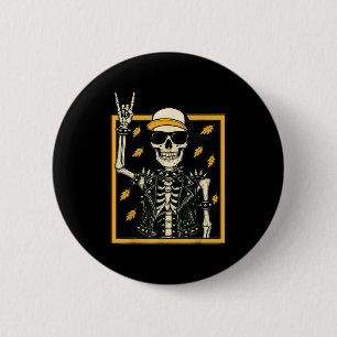 Vintages Halloween Skeleton Rock On Hand Skelett m Button