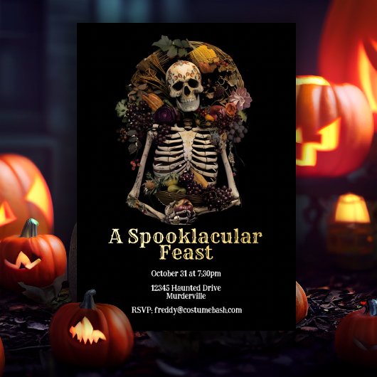 Vintages Halloween Skeleton Spooky Dinner Party Folieneinladung
