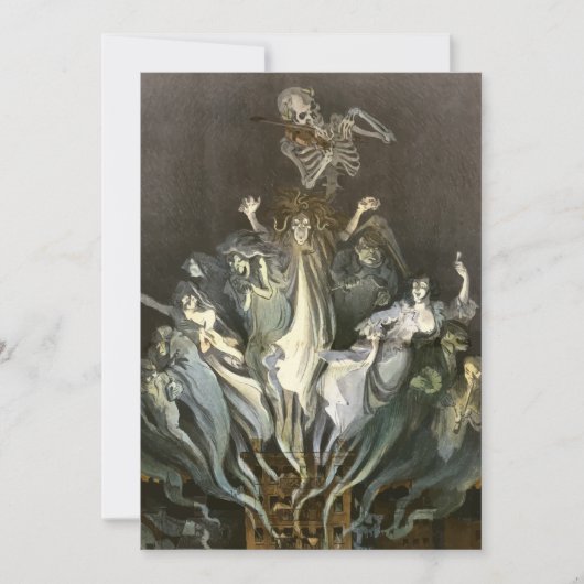 Vintages Halloween, Skeleton Violinist und Geister Einladung (Vorderseite)