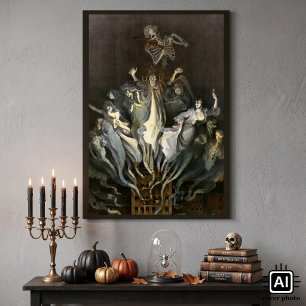 Vintages Halloween, Skeleton Violinist und Geister Poster