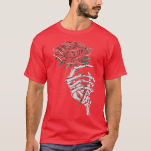 Vintages Halloween Skelett mit einer Rose Blume T-Shirt