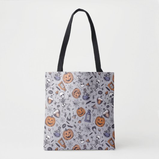 Vintages Halloween-Skelett und Potions-Muster Tasche (Vorderseite)