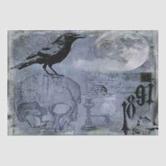 Vintages Halloween-Skull und Crow-Dekoupage Seidenpapier
