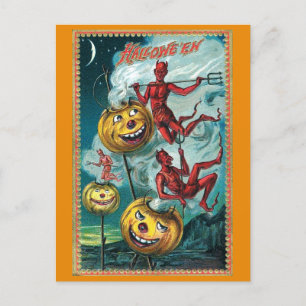 Vintages Halloween Spooky Devil Pumpkin Postkarte