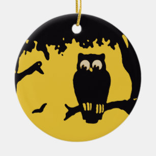 Vintages Halloween, Spooky Owl im Baum mit dem Mon Keramikornament