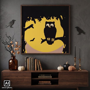 Vintages Halloween, Spooky Owl im Baum mit dem Mon Poster