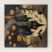 Vintages Halloween-Spuk Haus, Kürbis, Fledermäuse Puzzle (Horizontal)
