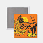 Vintages Halloween Square Magnet (Vorderseite/Rückseite)
