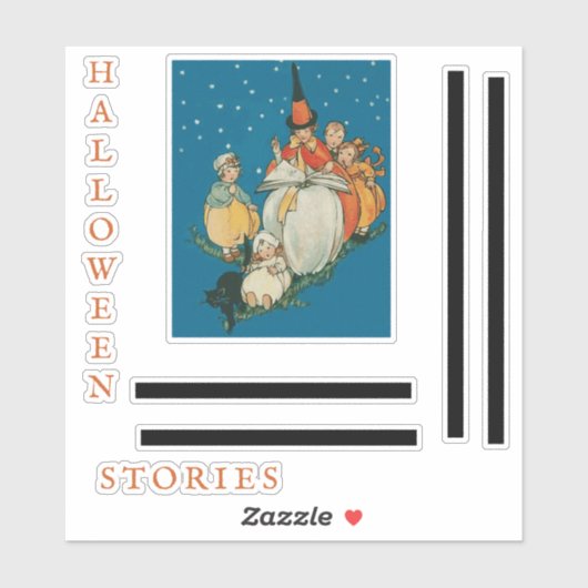 Vintages Halloween Storytime Kleine Hexenkatze Aufkleber (Blatt)