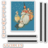 Vintages Halloween Storytime Kleine Hexenkatze Aufkleber (Vorderseite)