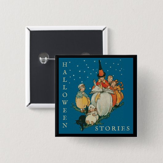 Vintages Halloween Storytime Kleine Hexenkatze Button (Vorne & Hinten)