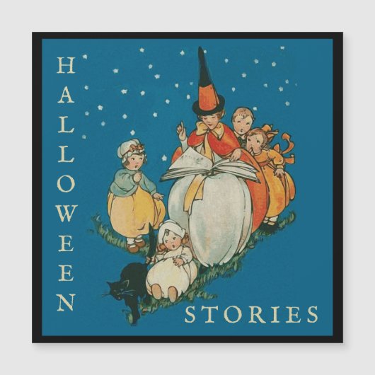 Vintages Halloween Storytime Kleine Hexenkatze Magnetkarte (Vorderseite)