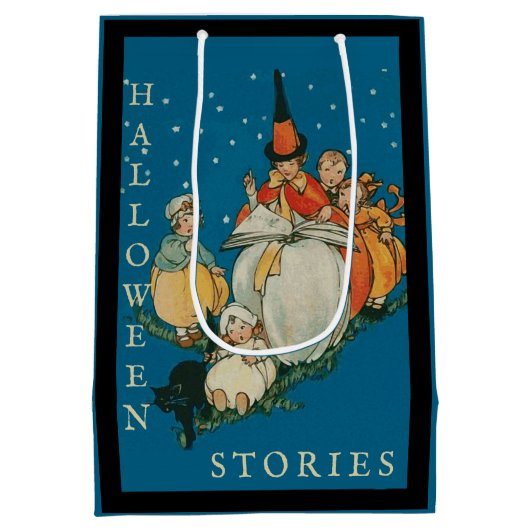 Vintages Halloween Storytime Kleine Hexenkatze Mittlere Geschenktüte (Rückseite)