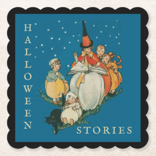 Vintages Halloween Storytime Kleine Hexenkatze Untersetzer