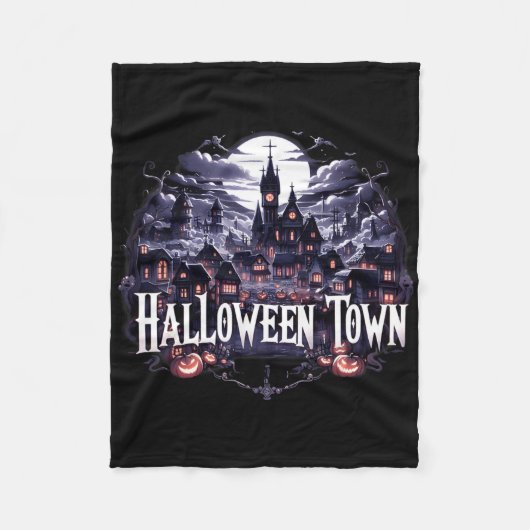 Vintages Halloween Tower Skeleton Ghost Pumpkin Ha Fleecedecke (Vorderseite)