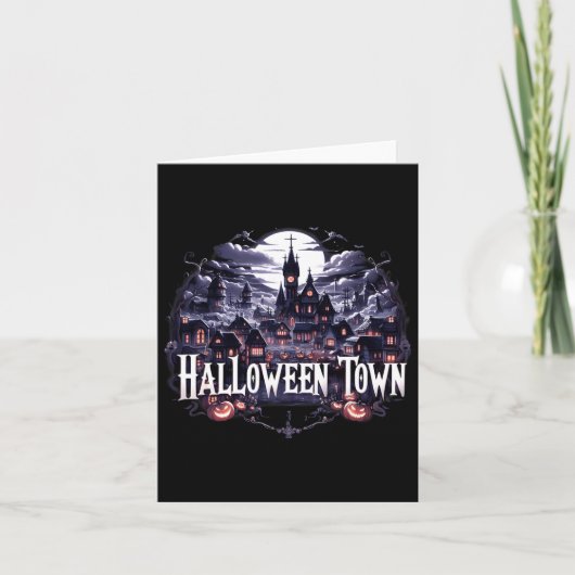 Vintages Halloween Tower Skeleton Ghost Pumpkin Ha Karte (Vorderseite)