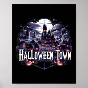Vintages Halloween Tower Skeleton Ghost Pumpkin Ha Poster