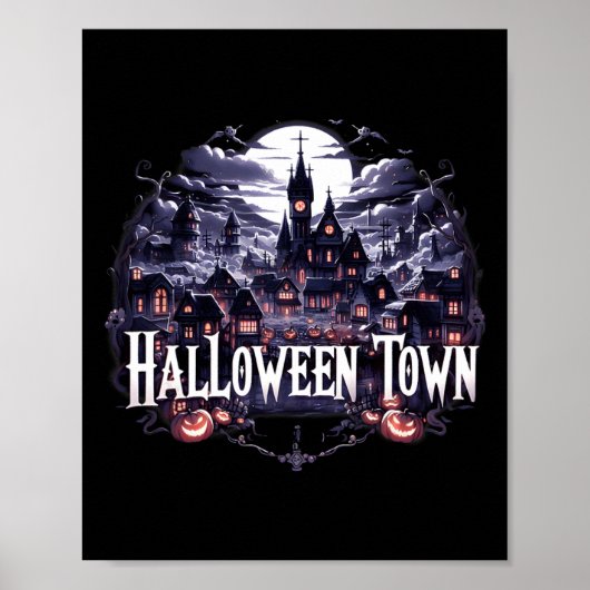 Vintages Halloween Tower Skeleton Ghost Pumpkin Ha Poster (Vorne)