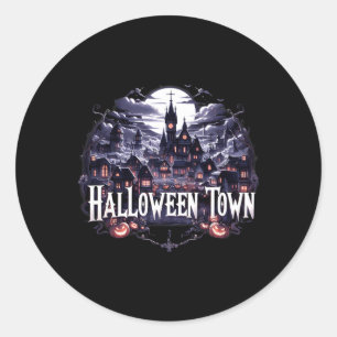 Vintages Halloween Tower Skeleton Ghost Pumpkin Ha Runder Aufkleber