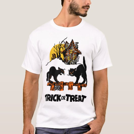 Vintages Halloween - Trick-oder Leckerei-schwarze T-Shirt (Vorderseite)