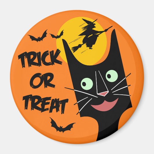 Vintages Halloween - Trick oder Treat Black Cat Magnet (Vorne)