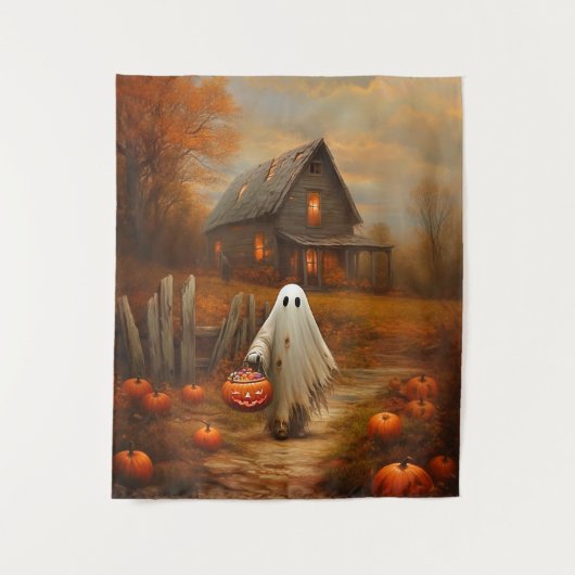 Vintages Halloween-Trick-oder-Treating-Ghost Wandteppich (Vorderseite)