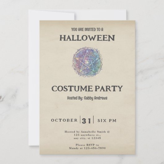 Vintages Halloween und Green Pentagramm Einladung (Vorderseite)