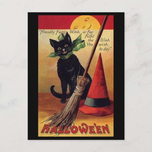 Vintages Halloween von Ellen Clapsaddle, Black Cat Postkarte (Vorderseite)